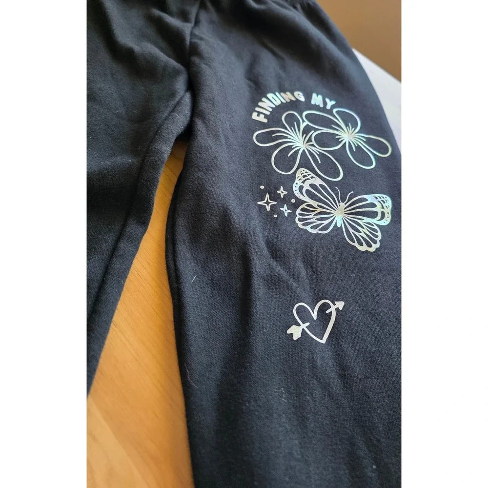 Justice Girls Black Finding My Peace Holographic Sweatshirt and Sweatpants Set S